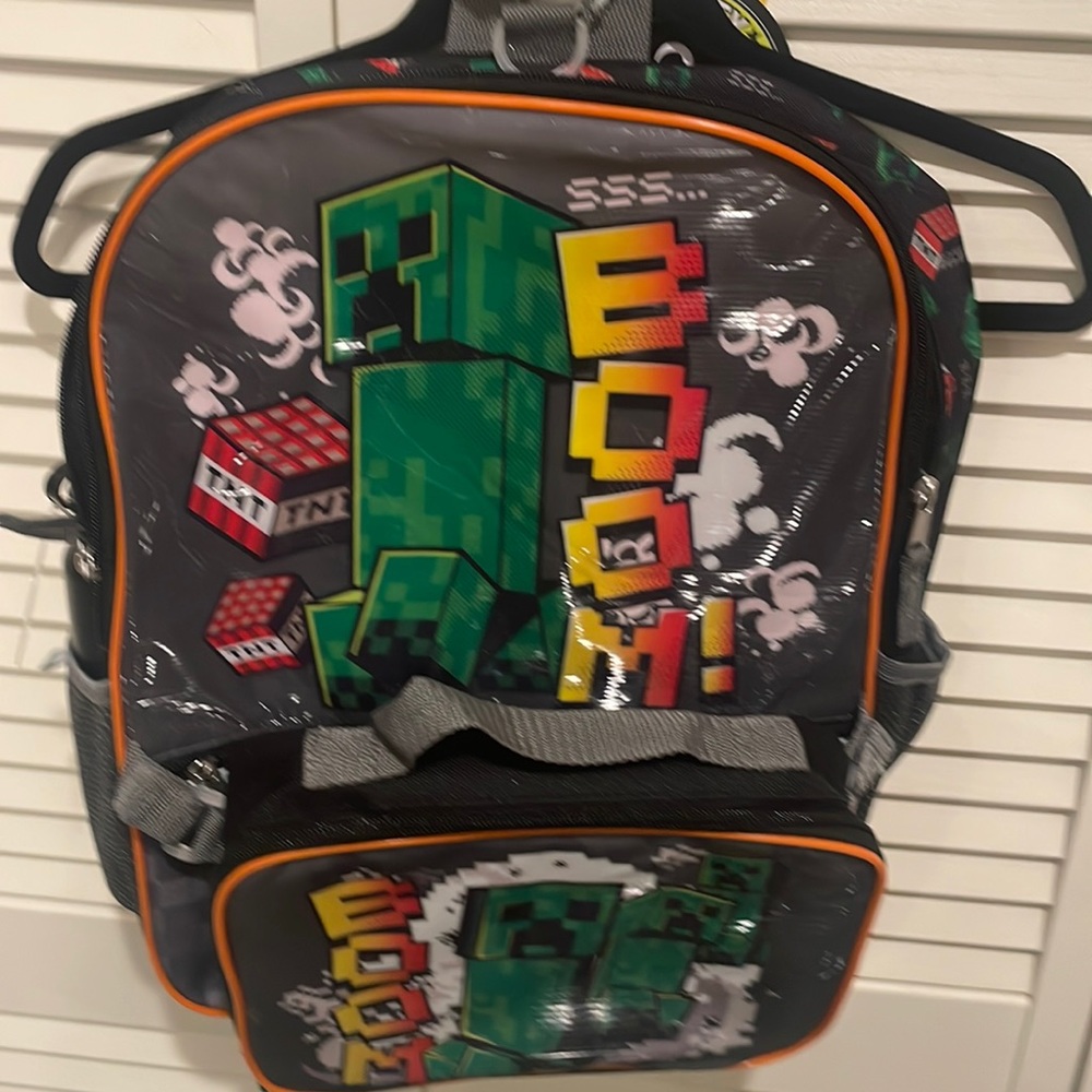 Minecraft kids backpack with water bottle reflective straps